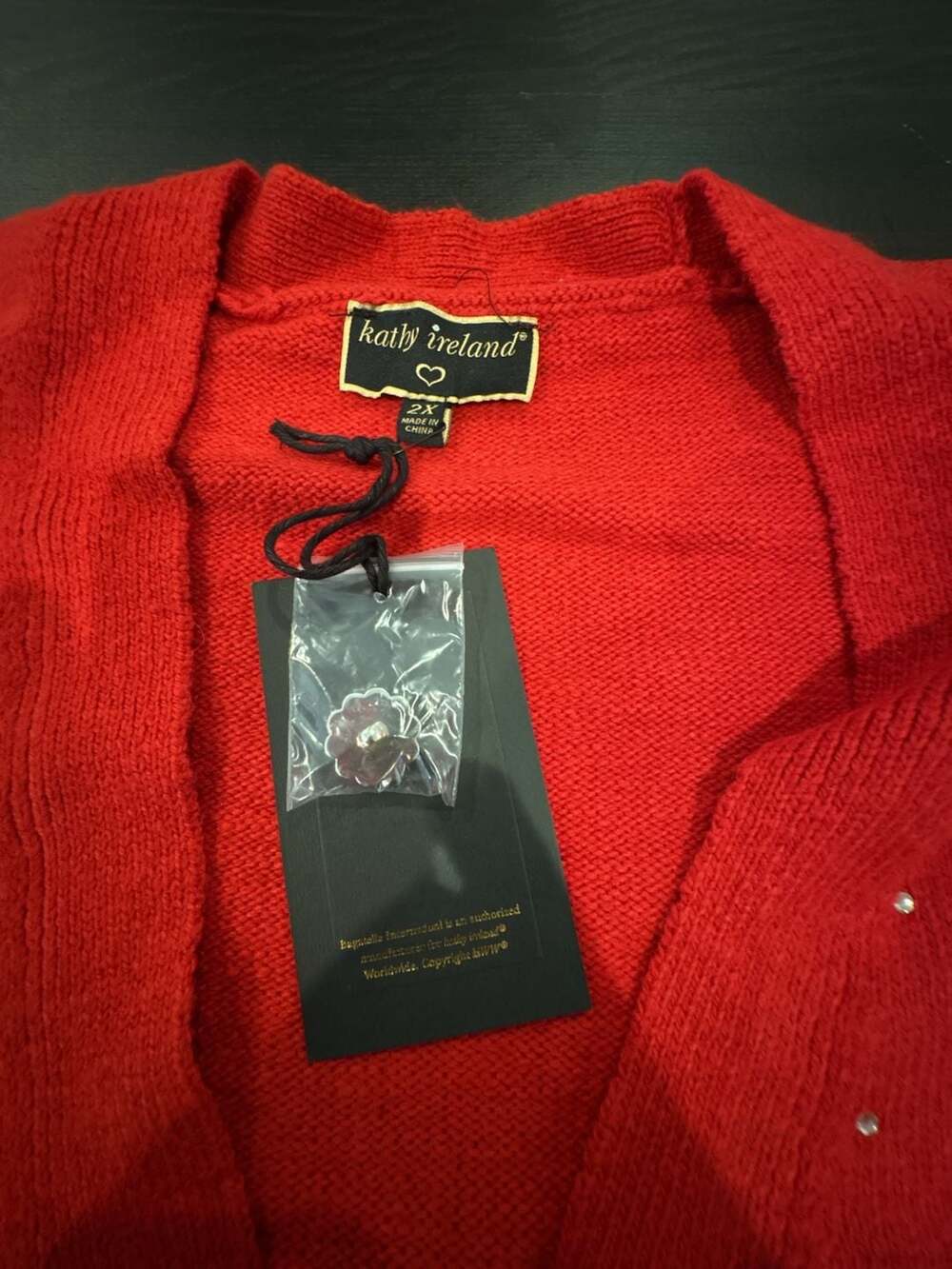 Kathy Ireland Plus Size 2X Red Crystal Embellished Knit Cardigan Sweater set 2pc